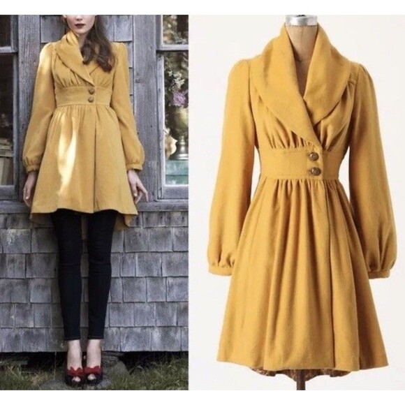Anthropologie Plenty by Tracy Reese Mustard Mod Rockabilly Jacket Coat Sz Small - Picture 1 of 12